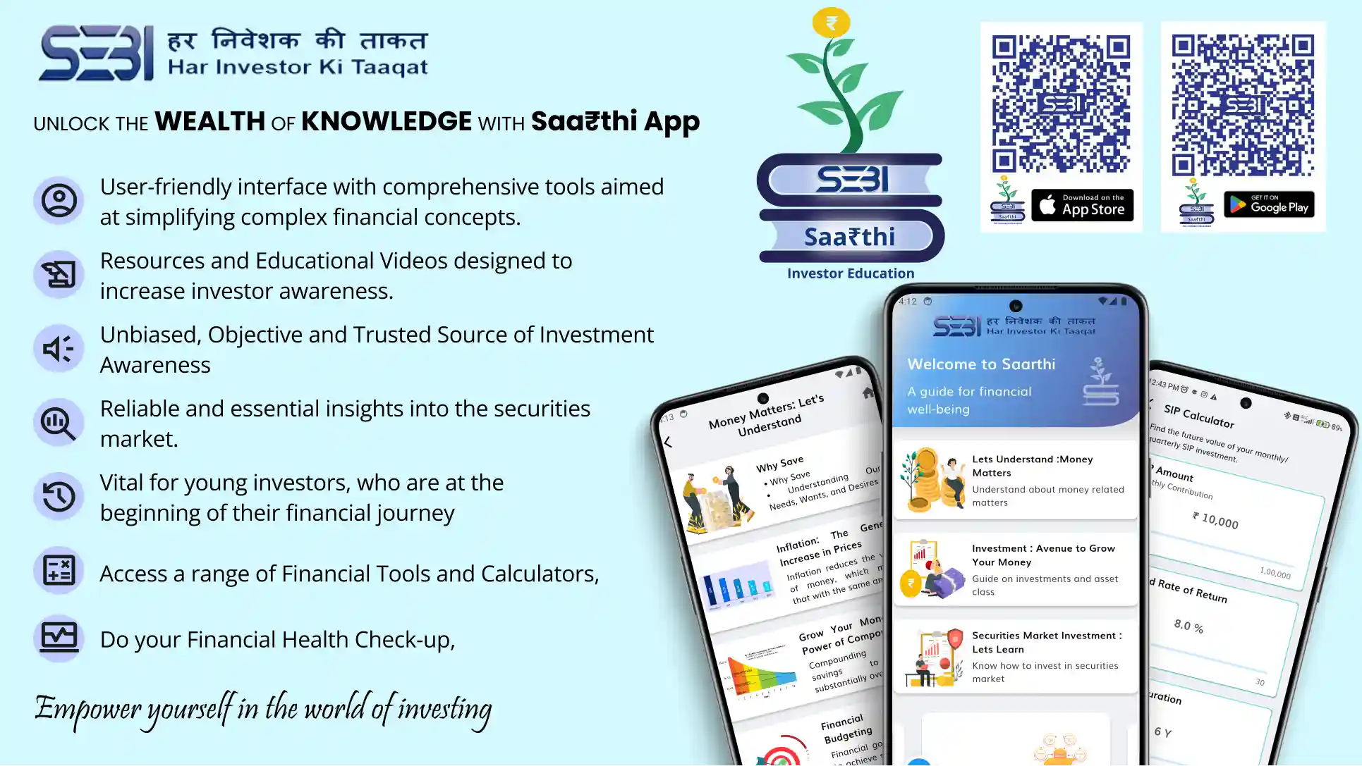 SEBI Saarthi mobile app banner for investor awareness and education